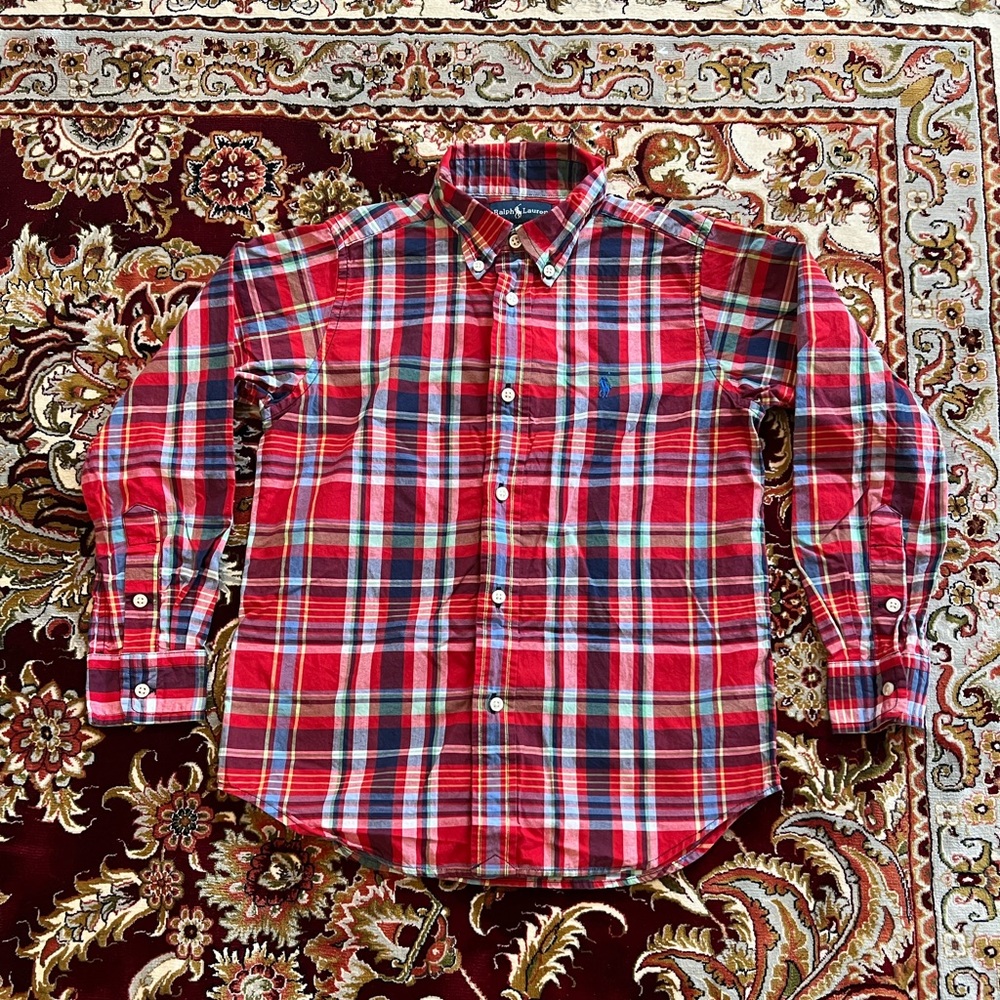 POLO RALPH LAUREN Plaid Red  Long Sleeve Polo Shirt Size 6 Quality Button Down